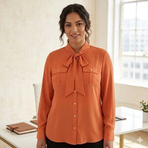 Ivanka Trump Women's Button Down Blouse Size XL Orange Long Sleeve Top